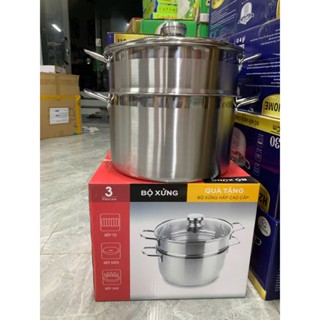 Bộ Nồi Hấp 2 Tầng  30cm Vung Kính Inox 430 Nồi Hấp Xôi, Luộc Gà, Đa Năng Cho Gia Đình
