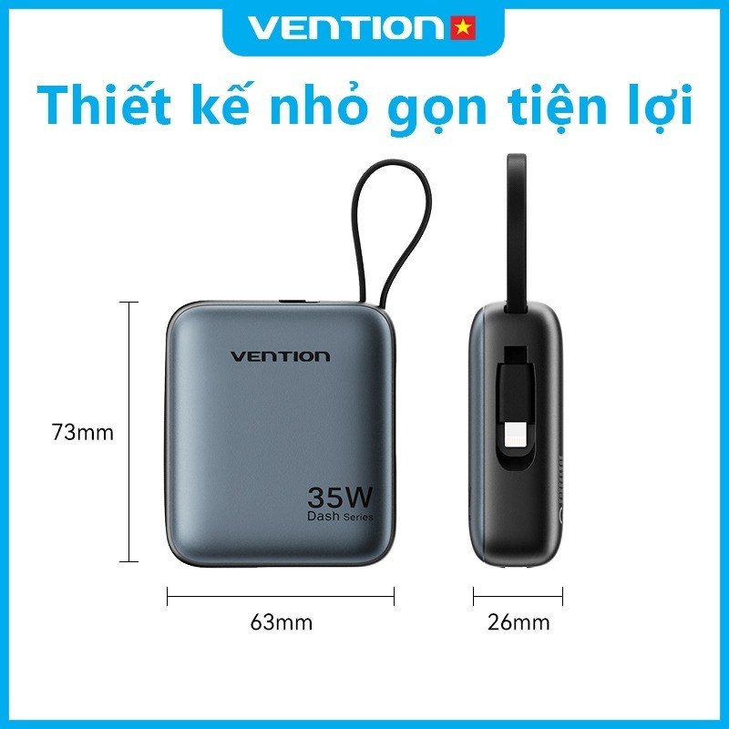 Sạc Dự Phòng 10000mAh Vention 35W Hỗ Trợ PD Có Sẵn Dây USB-C & Light Thiết Kế Nhỏ Gọn Dùng Cho Điện Thoại ,Tai Nghe | BigBuy360 - bigbuy360.vn