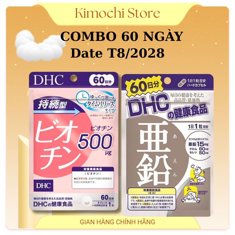 Combo gồm viên uống DHC Biotin + DHC kẽm (ZinC) 60 ngày hỗ trợ ngăn ngừa, mọc tóc ngừa mụn