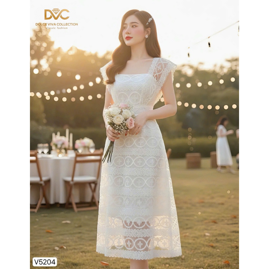 V5204 Váy Ren Nữ Cao Cấp Dịu Dàng, Sang Trọng, Mặc Đi Chơi Tiểu Thư Nhẹ Nhàng