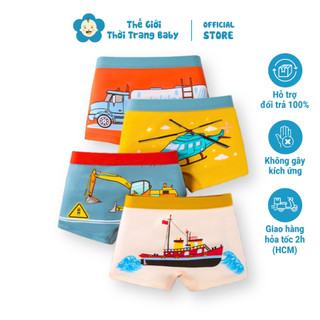 Combo 4 Quần Chíp Đùi Bé Trai Thun Cotton Dưới 40Kg | Set Quần Lót In Xe Mặc Hằng Ngày Tiết Kiệm QS10