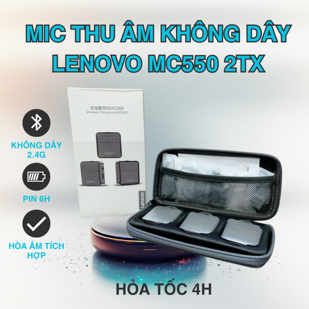 Mic thu âm không dây cài áo hãng LENOVO (chính hãng ) MC550 2TX + 1RX