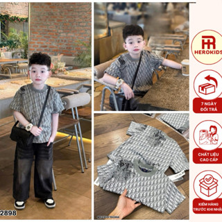  áo thun bé trai wash loang dệt hoạ tiết monogram full phong cách boy phố 7298 herokids 