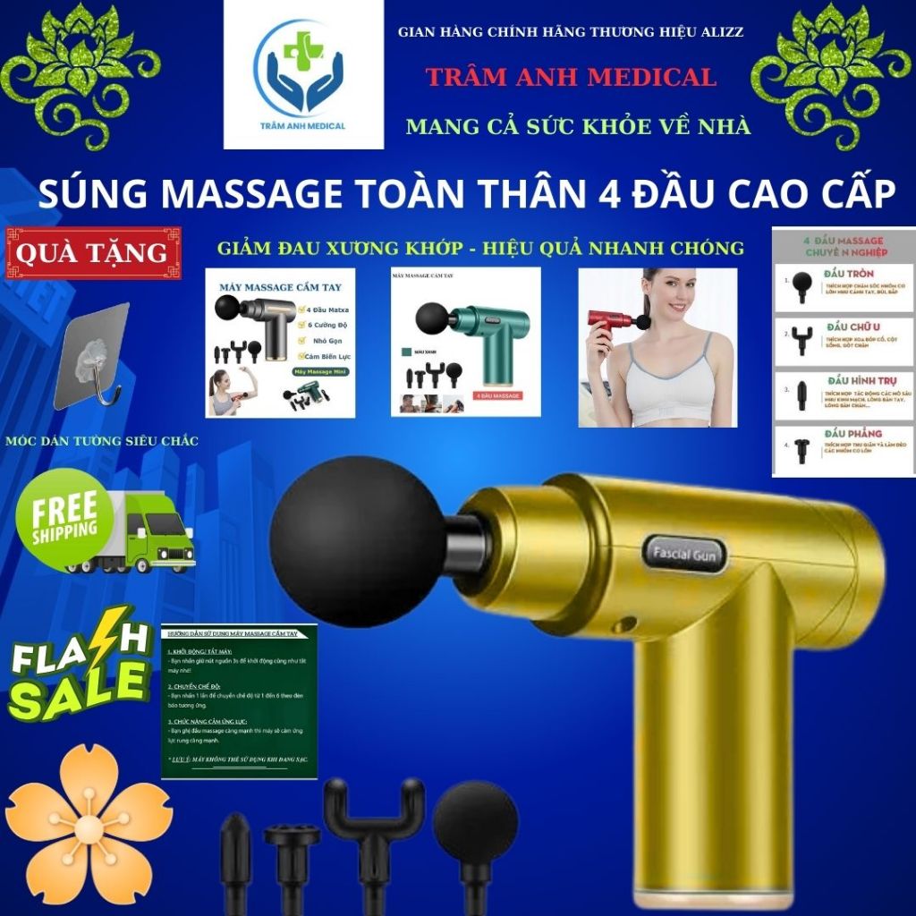 QUÀ TẶNG - FREESHIP + Máy Massage cơ tay Gun KH OSK-802 +720 - 4 ĐẦU, 6 CHẾ ĐỘ, Súng Massage cầm tay