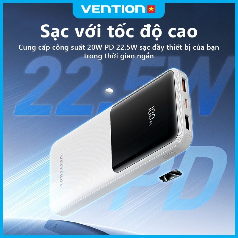 Sạc Dự Phòng 20000mAh 22.5W Vention,Có Sẵn Dây Cáp Type C Và Light, Sạc được 4 thiết bị cùng lúc | BigBuy360 - bigbuy360.vn