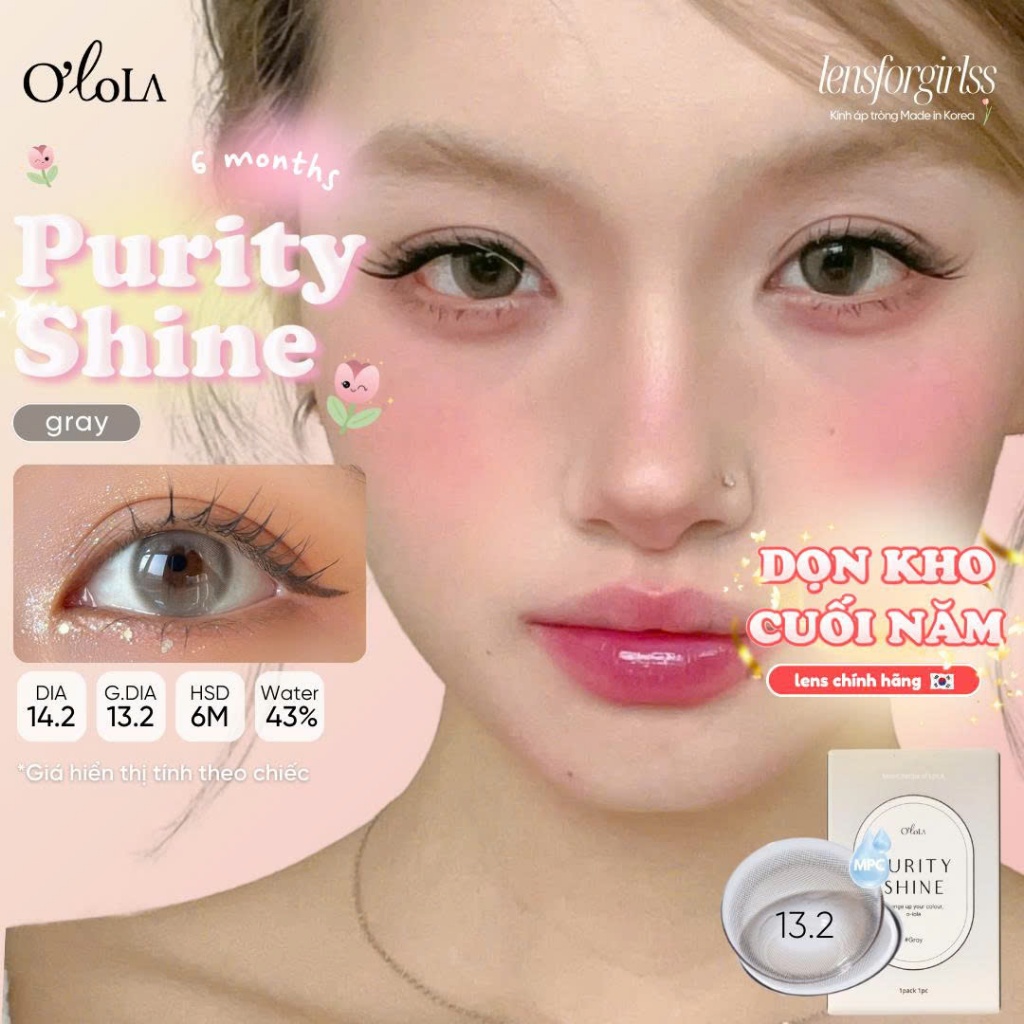 Lens cận | Kính áp tròng GIÃN TRÒNG xám trà PURITY SHINE GRAY chính hãng OLOLA | LENSFORGIRLSS