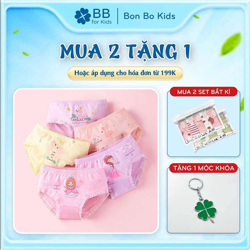 ( CN01) Set 5 Quần Chip Bé Gái Mẫu Công Chúa, Quần Lót Bé Gái 10-30 kg, Cotton Kháng Khuẩn