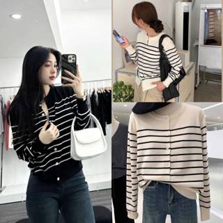 Áo Khoác Nữ cardigan Len Dệt Kim NMC Milano kẻ ngang chất len mềm cao cấp mã 03