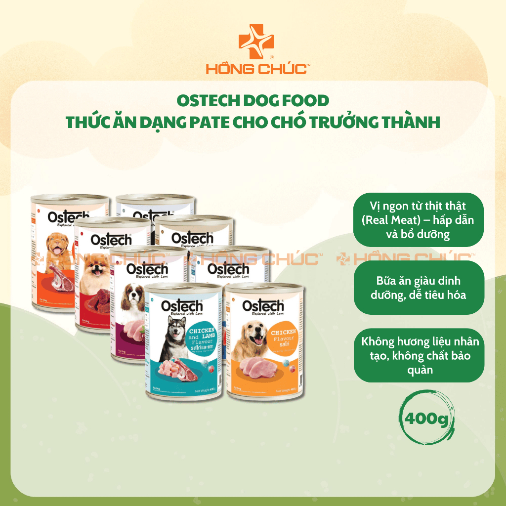 Thức ăn dạng pate cho chó Ostech Dog Food lon 400g - Thú y Hồng Chúc