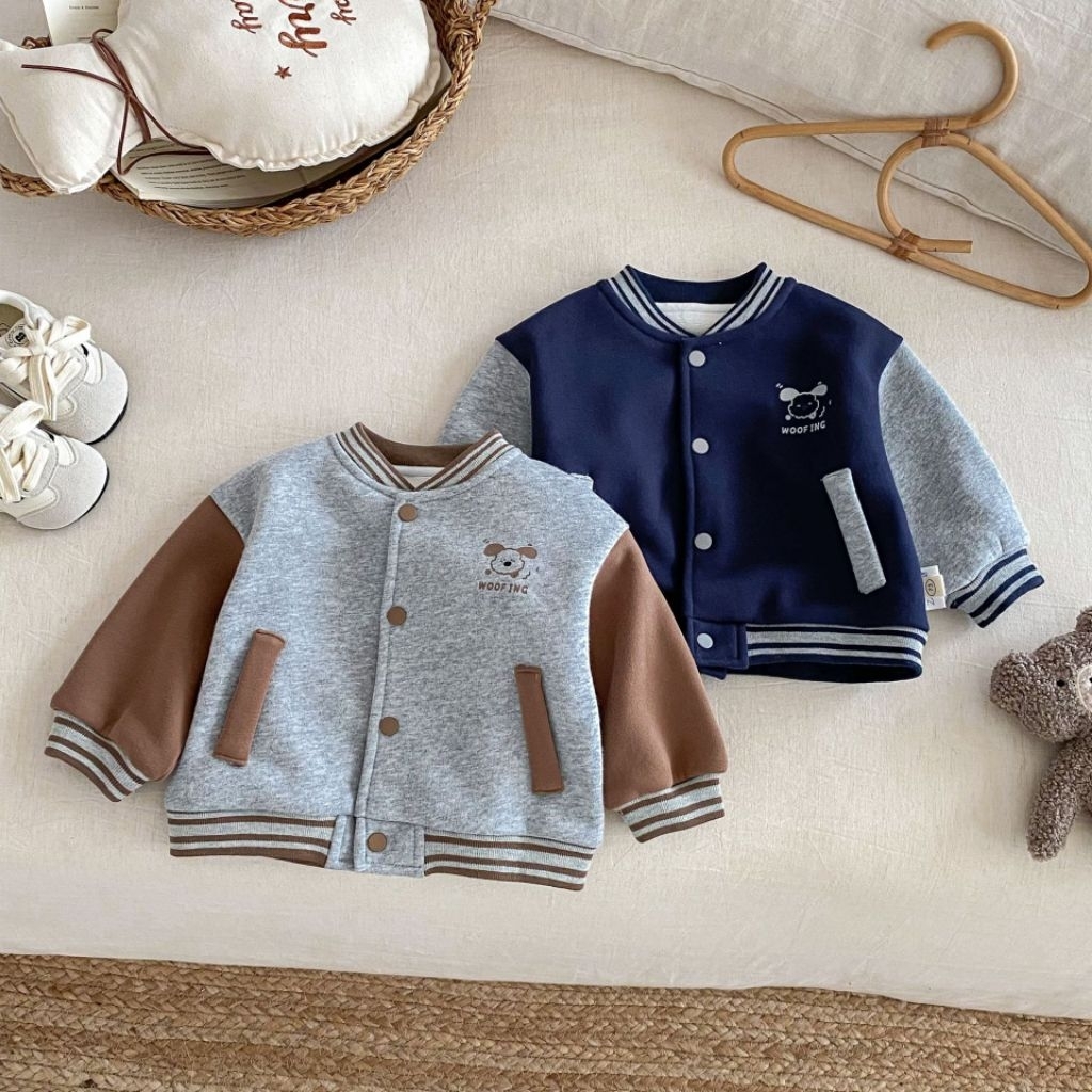 Áo khoác bóng chày bomber lót lông cừu phong cách Hàn Quốc cho bé trai đông 2025 | Cốm's Baby Closet