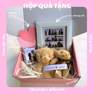   Combo hộp quà tặng  Khung ảnh và móc khóa album ảnh in theo yêu cầu kèm gấu bông thiệp và hộp quà 