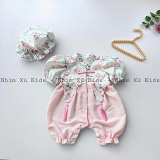  3-12kg  Body Cổ Tàu Hoa Đào NHÍM XÙ KIDS Cho Bé Gái Sơ Sinh Đầy Tháng Thôi Nôi Sinh Nhật B009 