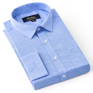  Áo Sơ Mi Nam Công Sở Trung Niên Thương Hiệu Anton Xanh Dương Dài Tay Vải Sợi Cotton Họa Tiết In Chìm - 8561 