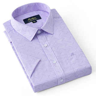  Áo Sơ Mi Nam Công Sở Trung Niên ANTON Somianton Màu Tím Ngắn Tay Họa Tiết In Vải Cotton  – GD563 