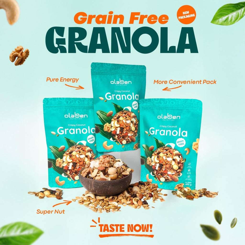 [TẶNG BÁT OLABEN] COMBO 3 Túi Granola Không Yến Mạch Tặng 1 Bộ Bát Muỗng Dừa Olaben Nutrition