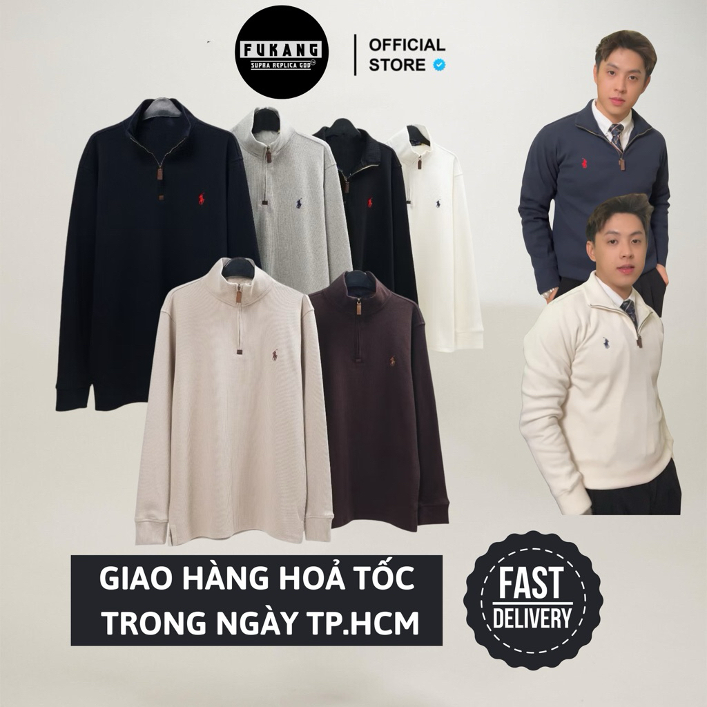 [HÀNG SẴN HOẢ TỐC] Áo Quarter Zip Ralph Lauren Cổ Bẻ Thêu Ngựa Half-Zip Vải Nhung Tăm Dệt Kim Quarte