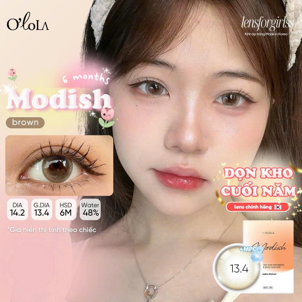 Lens đối xứng | Kính áp tròng GIÃN TRÒNG ẨM CAO MODISH BROWN chính hãng OLOLA | Lens Nâu| LENSFORGIR
