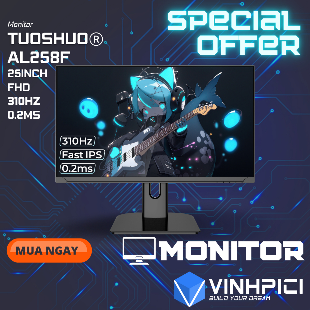 Màn hình Gaming TUOSHUO AL258F (25inch/FHD/Fast-IPS/310Hz/0.2ms) chung Panel ROG Strix XG259CMS
