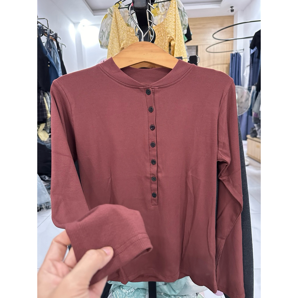 Áo croptop body tay dài bigsize 45-92kg, áo thun bigsize cổ trụ nút màu đỏ đô AT46 - Kim Fashion | BigBuy360 - bigbuy360.vn