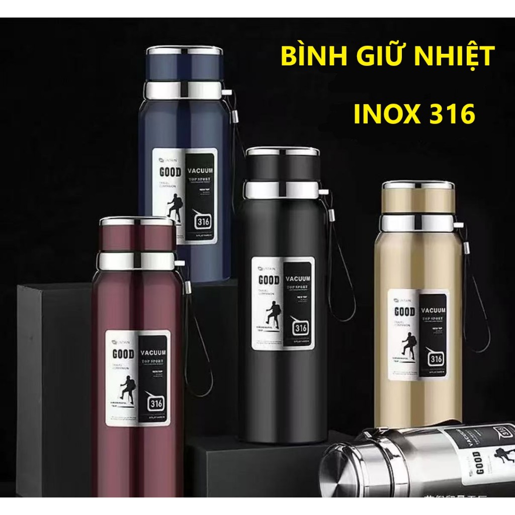 Bình giữ nhiệt inox 316 bình nước giữ nhiệt 1 lít chất liệu inox 2 lớp kiểu dáng đẹp
