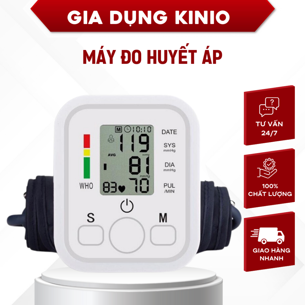 Máy Đo Huyết Áp Nhịp Tim Điện Tử Bắp Tay Tự Động Độ Chính Xác Cao Giọng Nói Tiếng Việt KINIO