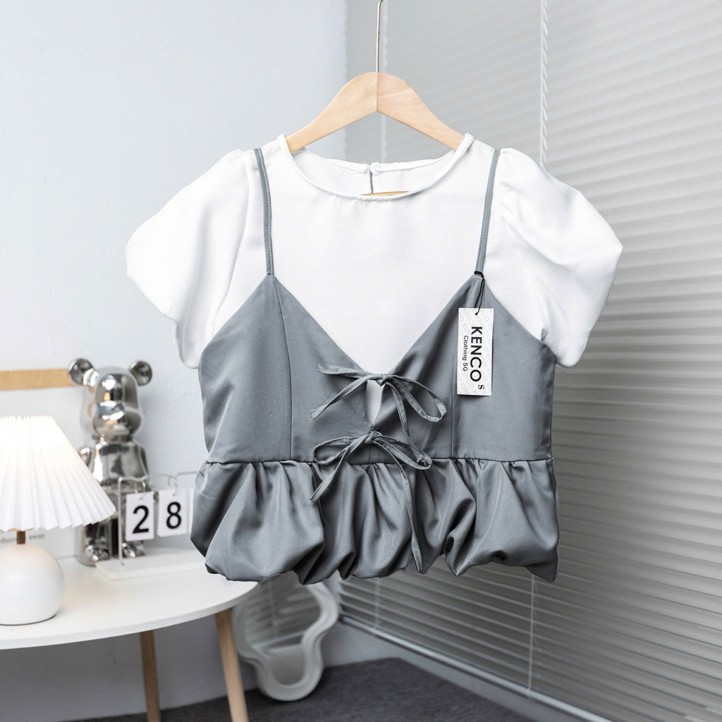 Set Áo Đũi Tay Bồng Kèm Yếm 2 Dây Nơ Trước Phối Dáng Bí (Có Lẻ Áo) S818 Kenco clothing Thời Trang Nữ | BigBuy360 - bigbuy360.vn