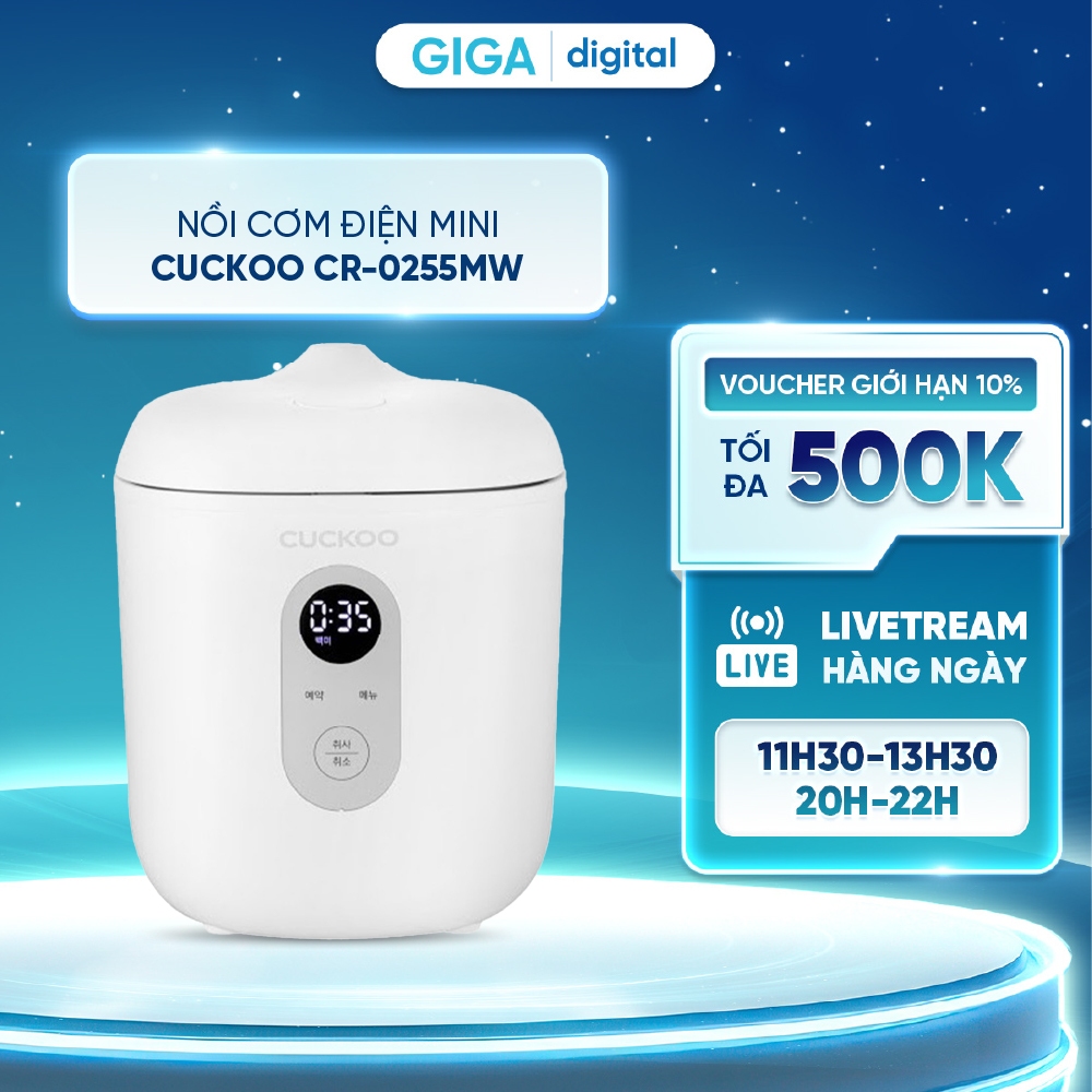 Nồi cơm điện tử tối giản Cuckoo CR-0255MW - Dung tích 0,36L - Chống dính - Bảo hành 24 Tháng