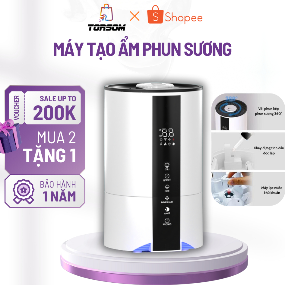 Máy Tạo Ẩm Phun Sương Khử Khuẩn Bằng UV-C, Bình Chứa Nước Lên Đến 4,5L | Bảo Hành 6 Tháng |