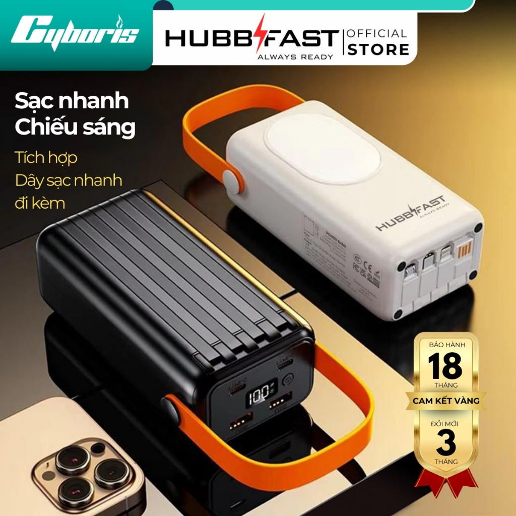 BOX SẠC HUBBFAST PD35 dung lượng 30000. Sạc Nhanh 22.5W, 72 giờ chiếu sáng,nhỏ gọn.Bảo Hành 18 Tháng