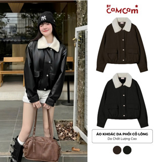  Áo Khoác Da Phối Cổ Lông Bycamcam Phong Cách Hàn Quốc Tối Giản Nữ Tính Mùa Đông AKHD384 
