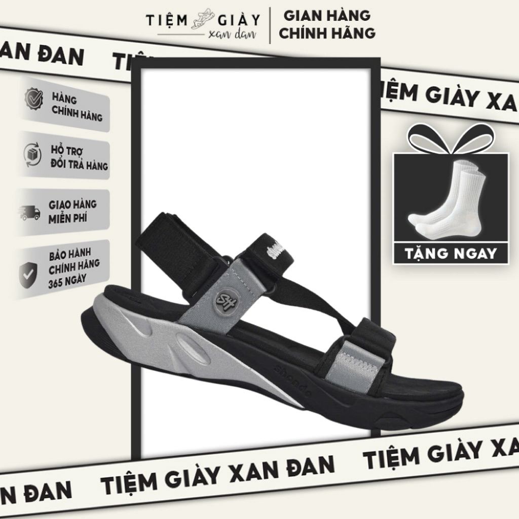 Giày Sandals Shondo Nam Nữ Quai Hậu Chính Hãng- F8 Ver.2 Màu Xám Đen- Êm Nhẹ, Chống Trơn F8M0110