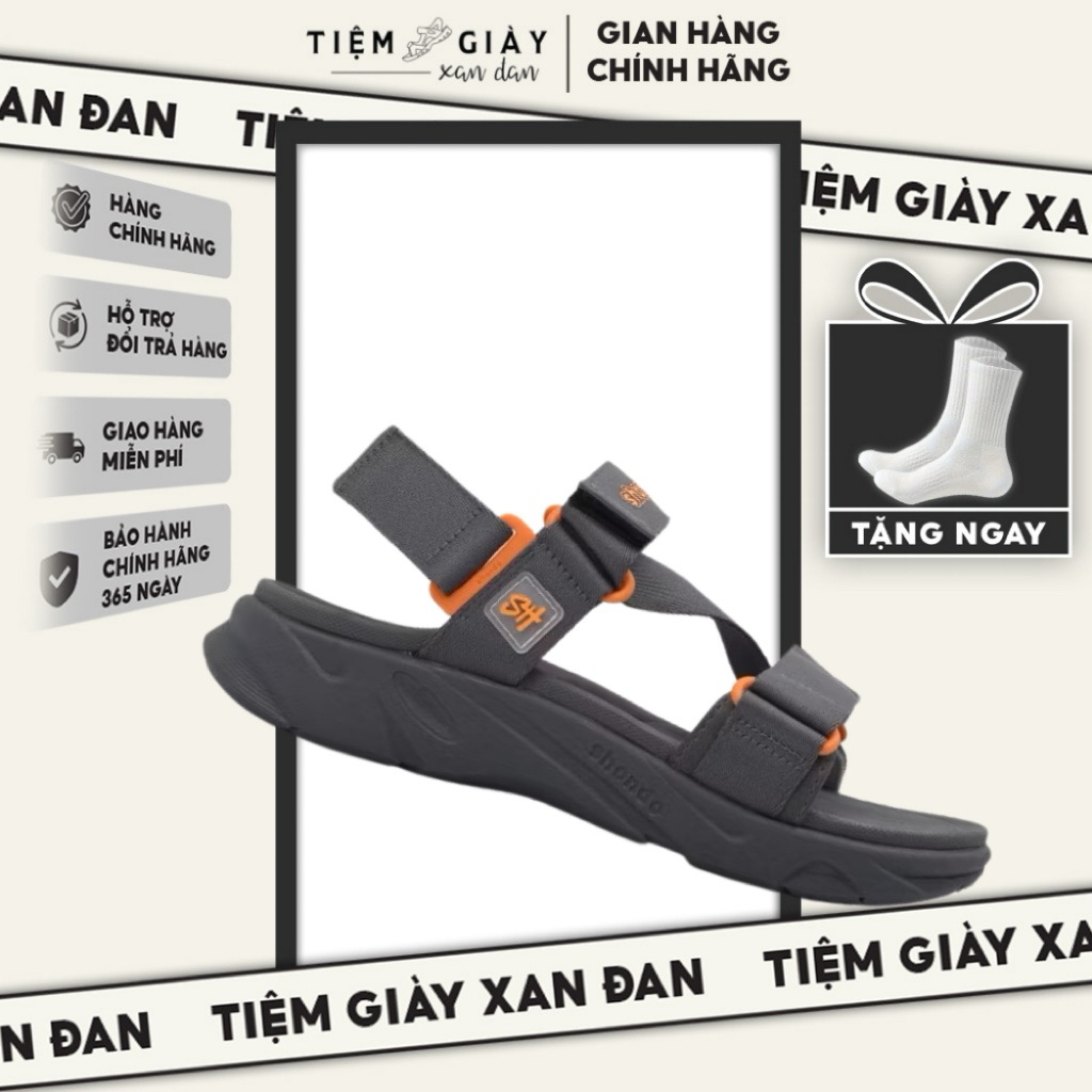 Giày Sandals Shondo Nam Nữ Quai Hậu Chính Hãng- F8 Ver.2 Màu Xám Đậm- Êm Nhẹ, Chống Trơn F8M2222