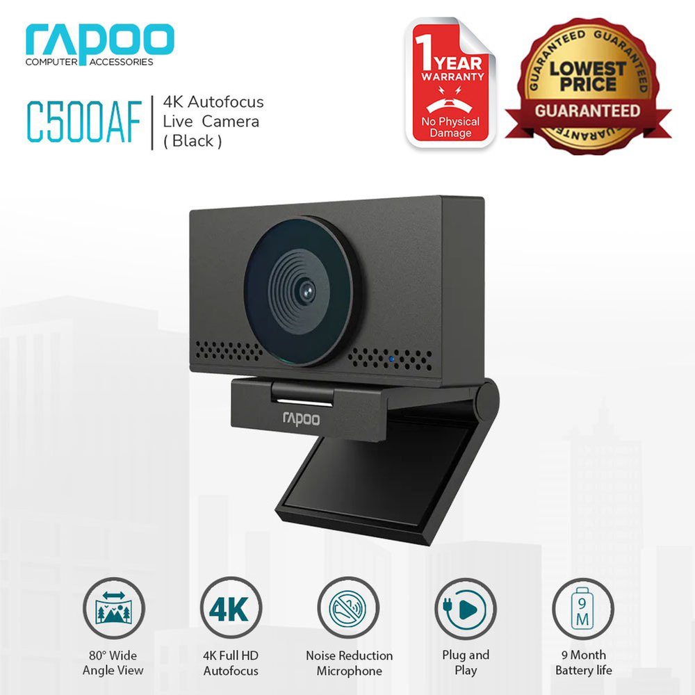 [Chính Hãng Rapoo] Webcam Rapoo C500AF – Độ phân giải 4K Ultra HD, Tự động lấy nét, Mic kép khử ồn, 