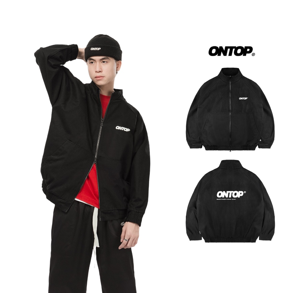Áo khoác kaki khóa kéo 2 chiều ONTOP có túi trong màu đen local brand nam nữ | O21-AK15