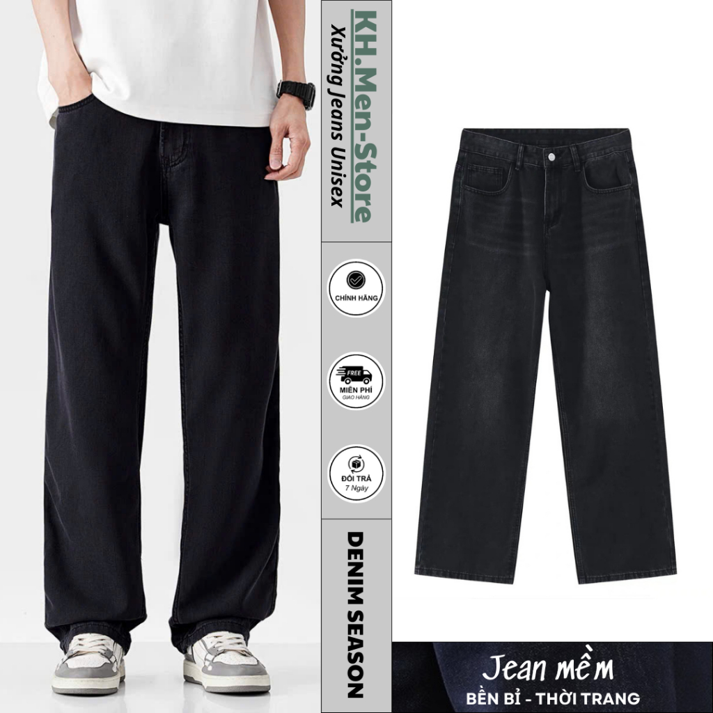Quần jean nam baggy ống suông rộng hàn quốc,co giãn, chất liệu dầy dặn, dễ phối đồ-TrendClothing | BigBuy360 - bigbuy360.vn