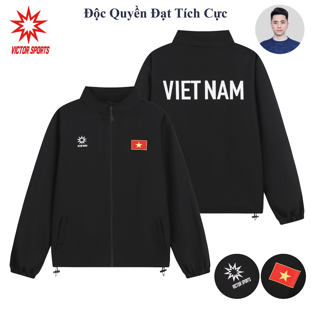 Áo khoác gió thể thao VIỆT NAM 2 lớp cổ cao  - Áo khoác gió thể thao phù hợp mặc bốn mùa quanh năm-GIÓ CỔ CAO