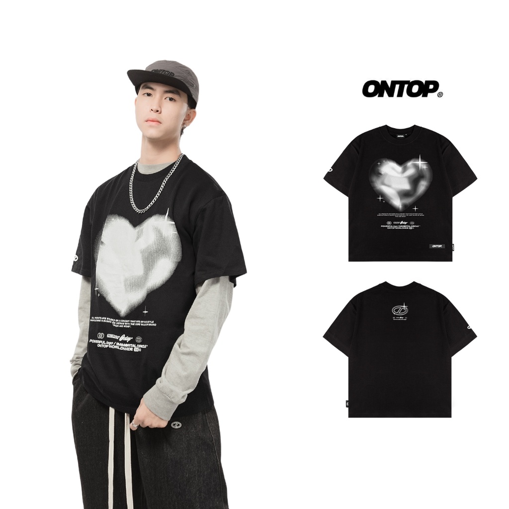 Áo thun in hình trái tim màu đen ONTOP local brand nam nữ vải cotton thoáng mát Tee Frosty | O21-T9