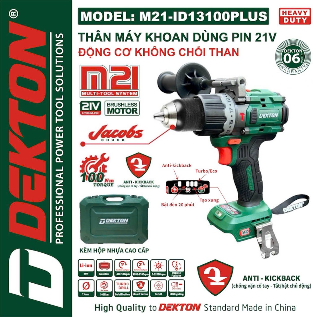 Máy Khoan 3 Chức Năng 21V Dekton M21-ID13100PLUS (Thùng)