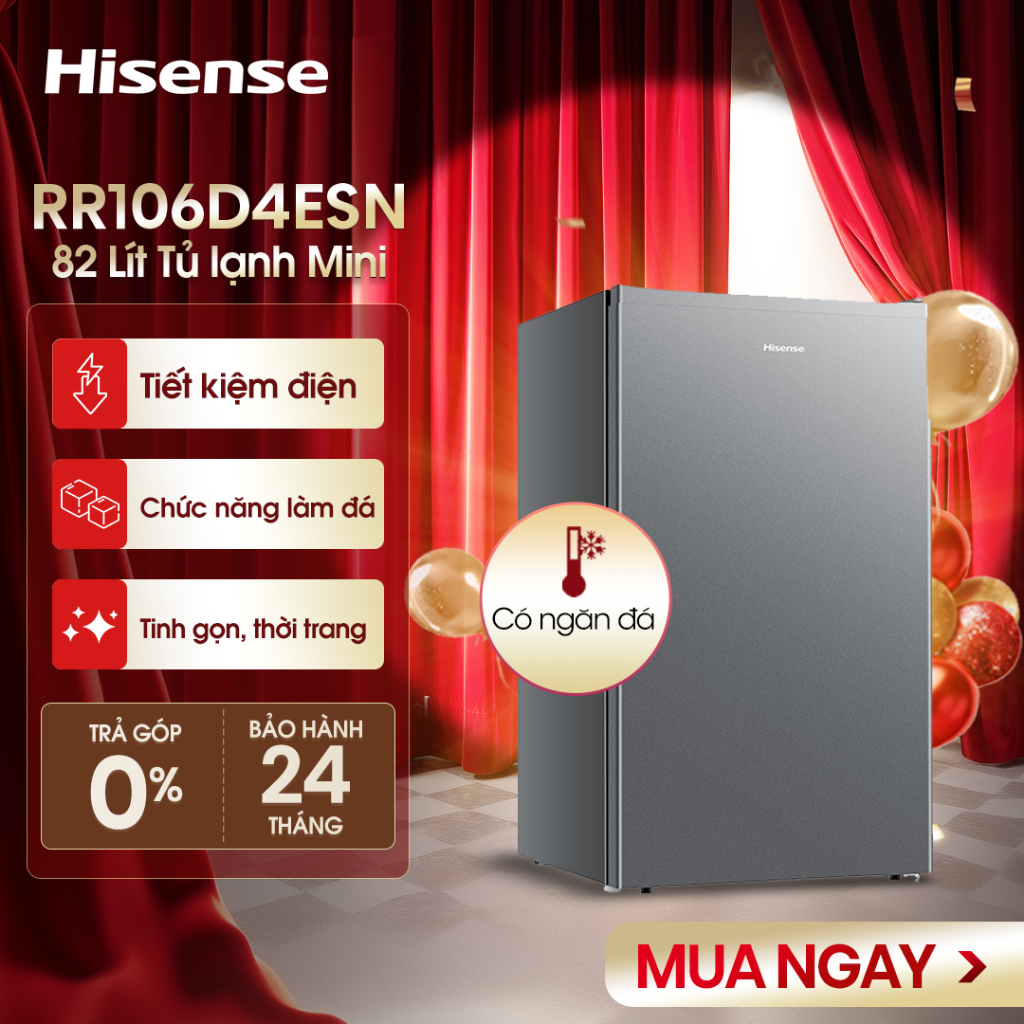  Tủ lạnh mini có ngăn đá Hisense 82 lít HR08DW RR106D4ESN Tiết kiệm điện Giao hàng toàn quốc 