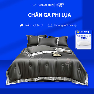 Bộ Ga Giường Lụa Thái Cao Cấp 5 Món He thong NEM Set Chăn Ga Gối Đệm Mềm Mịn Mát Lạnh