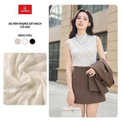 Áo ren nữ CARDINA vải ren nhung co giãn sát nách cổ leo 5ARS01