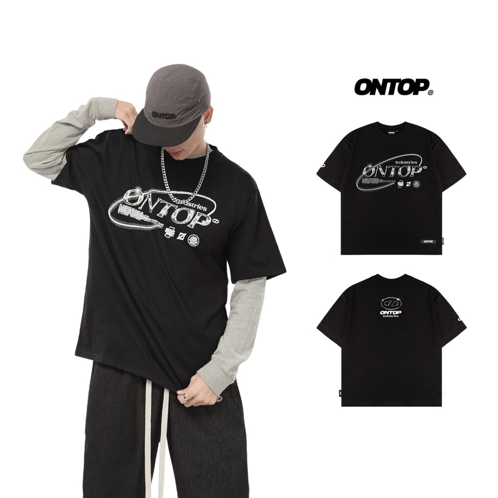 Áo thun đen form rộng in chữ nam nữ ONTOP vải cotton thoáng mát local brand Tee Optics | O23-T2