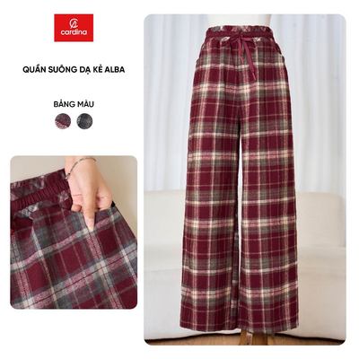 Quần dài nữ ALBA CARDINA chất liệu dạ kẻ cạp chun dáng suông 5QDT50