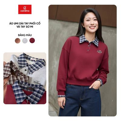 Áo kiểu nữ CARDINA chất liệu umi dài tay bo gấu phối cổ và tay sơ mi 5ANF04