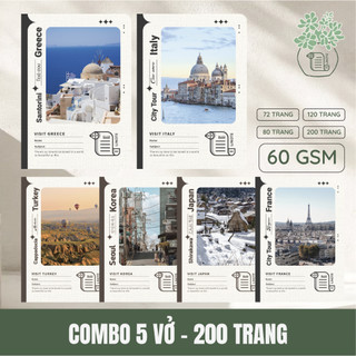   Combo 5 quyển  Vở kẻ ngang 200 Trang LINOTE Travel - Phong Cảnh Thế giới B5 Giấy 60gsm Tập học sinh sinh viên 