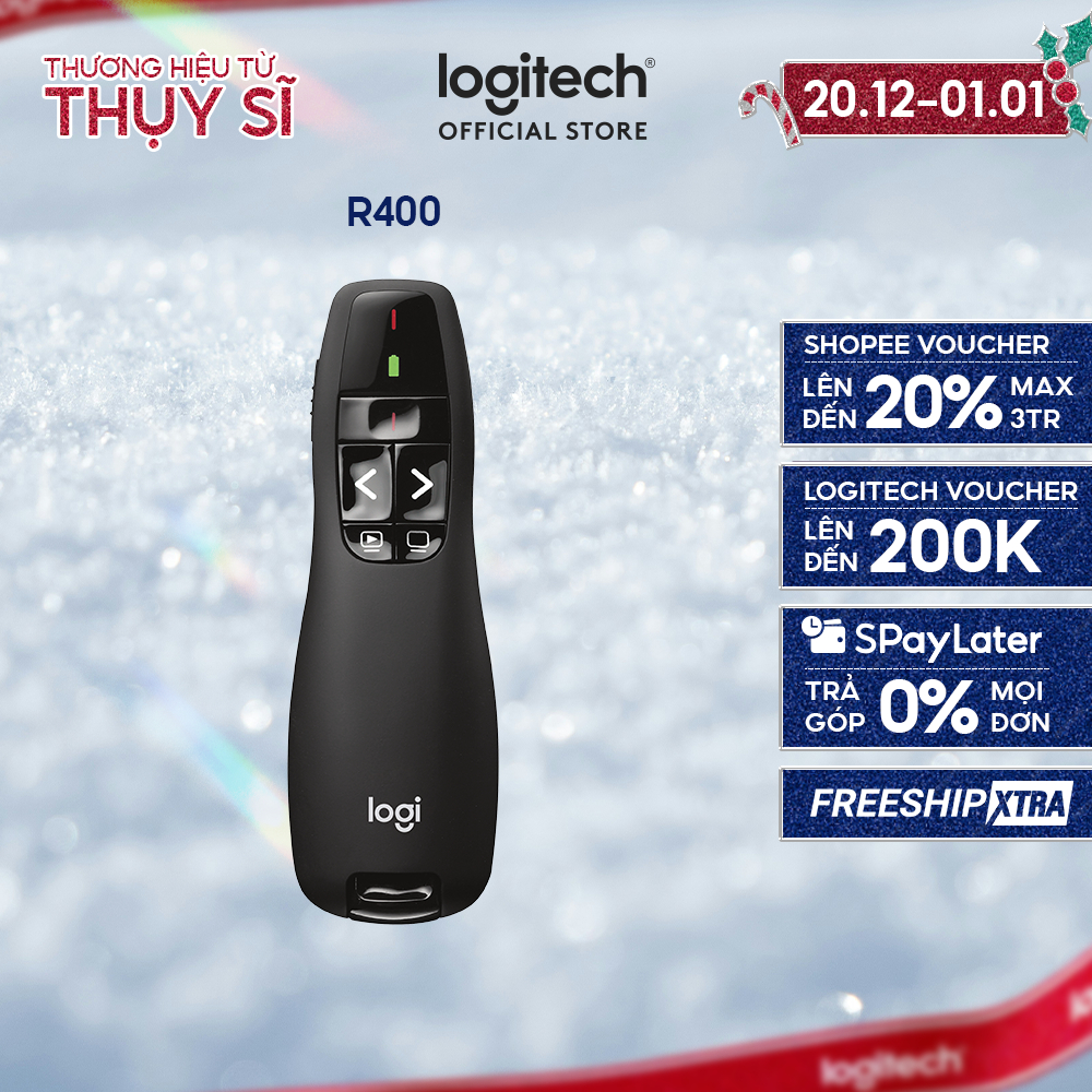  Bút trình chiếu từ xa Logitech R400 - Không dây USB 15m nút bấm tiện lợi 