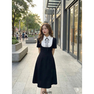 Đầm cổ sơ mi giả yếm, Đầm công sở thiết kế dáng chữ A