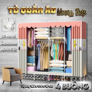  Tủ Quần Áo Tủ Vải Lót Vải Treo Quần Áo Khung Thép 4 Buồng 8 ngăn Đựng Quần Áo tuvaicaocapvn 