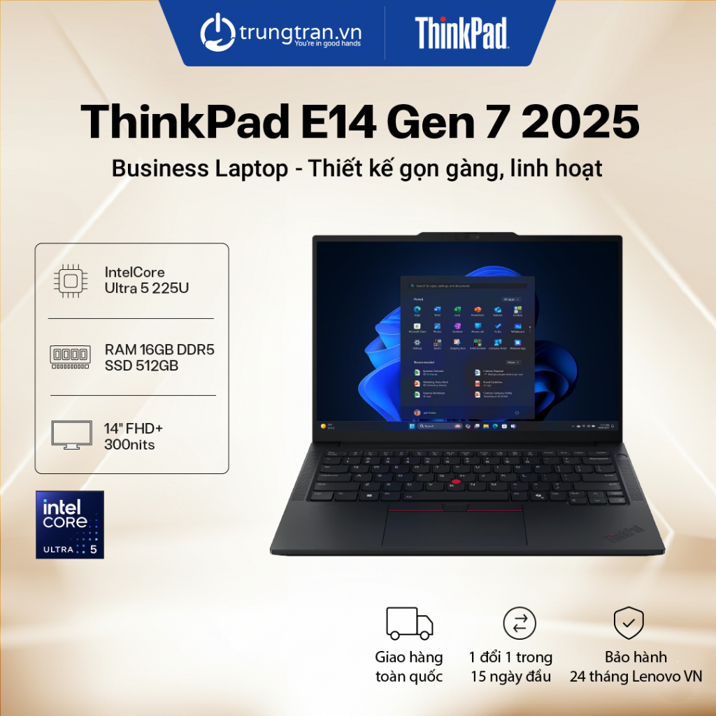 Laptop Lenovo ThinkPad E14 Gen 7 | Core Ultra 5 | RAM 16GB | SSD 512GB | 14" FHD+ | Trung Trần Store