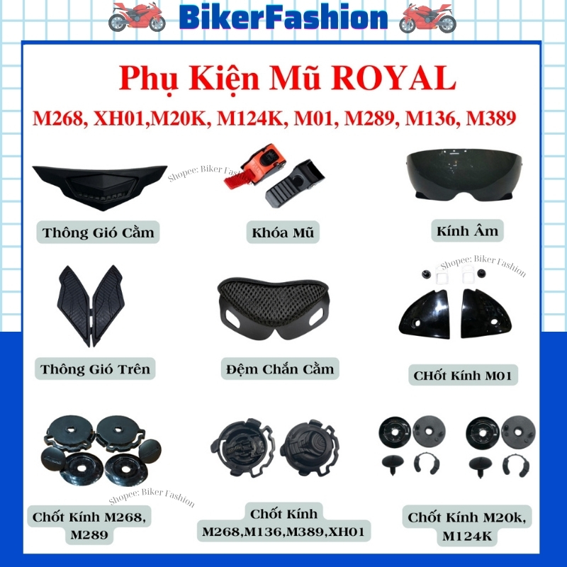 Tổng Hợp Phụ Kiện Mũ Bảo Hiểm Royal M268, XH01, M136, M01, M124k, M20k, M389, M289 - Chốt Kính, Thôn